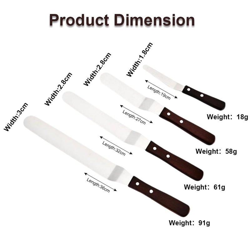SvaTao Offset Cake Icing Spatula Set of 4- Professional Stainless Steel Cake Decorating Spatulas, 4"-6"-8"-10" Flexible Resistant Blade with Wooden Handle - Image 2
